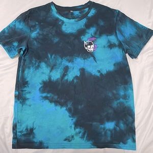 Unisex Vintage Casual Black Blue Tie Dye Skull Round Neck Short Sleeves Tee